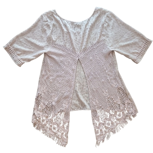 Buckle Red by BKE Boho Lace High Low Top Beige Nude Crochet Festival Large - Picture 3 of 16